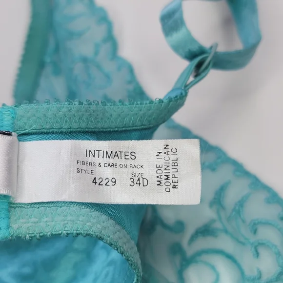 Vintage Christian Dior Bra Embroidered Lace Satin Blue Size 34D - Picture 7 of 13
